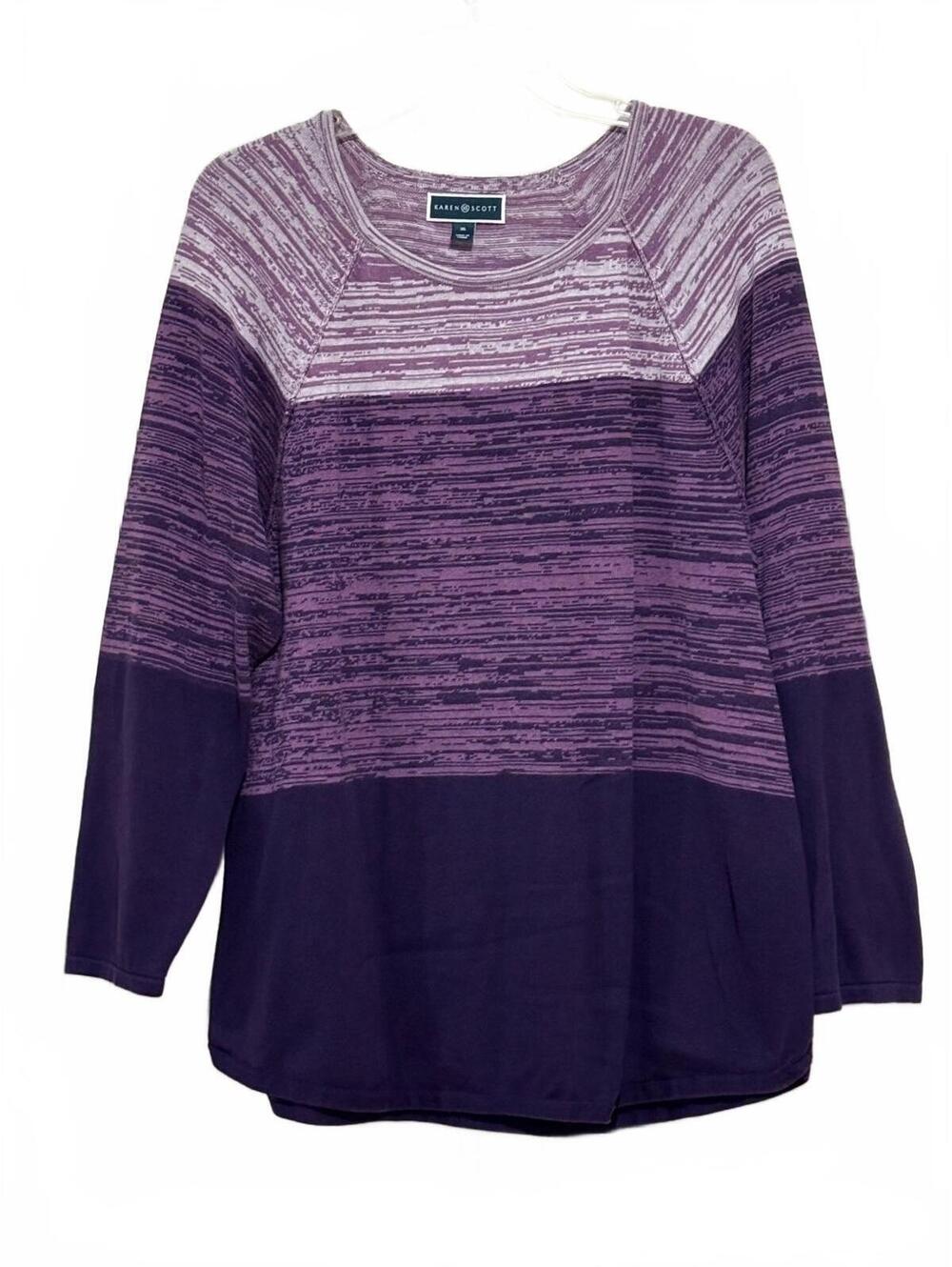 Karen Scott XL Purple Gradient Cotton Long Sleeve Shirt